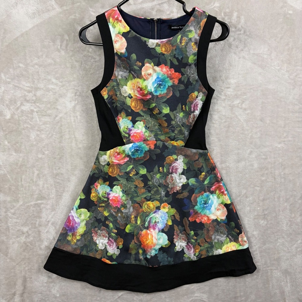 Jealous Tomato Floral Dress Womens S Black Colorblock Fit and Flare Mini Artsy